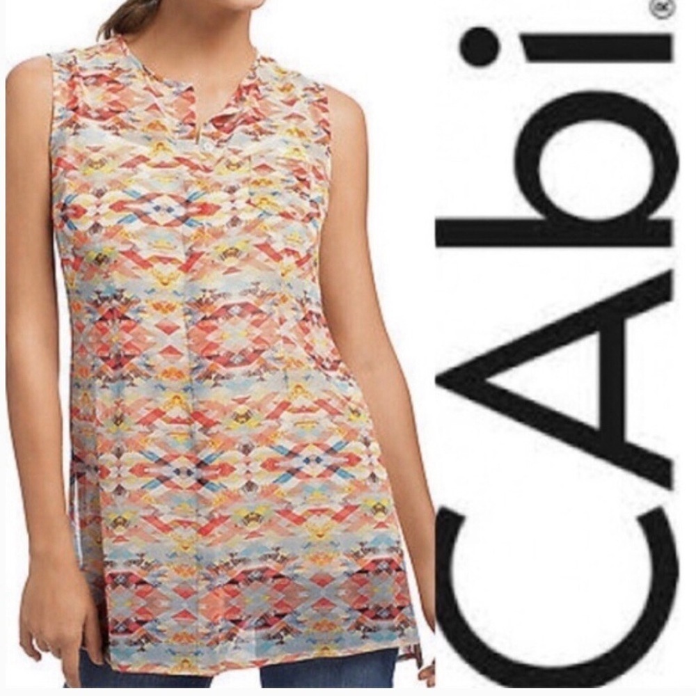 CAbi Sheer Geometric Aztec Button Down